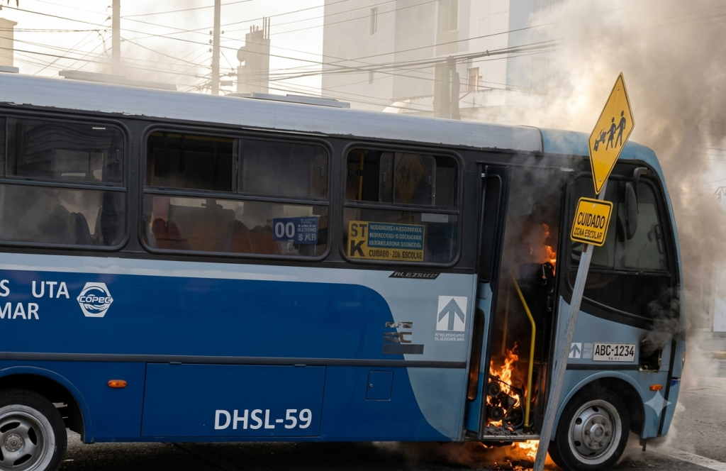 Micro envuelta en llamas genera alarma en pleno centro de Concepción